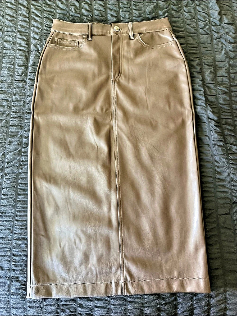 DKNY Jeans Faux Leather Midi Skirt Size 4 Like New